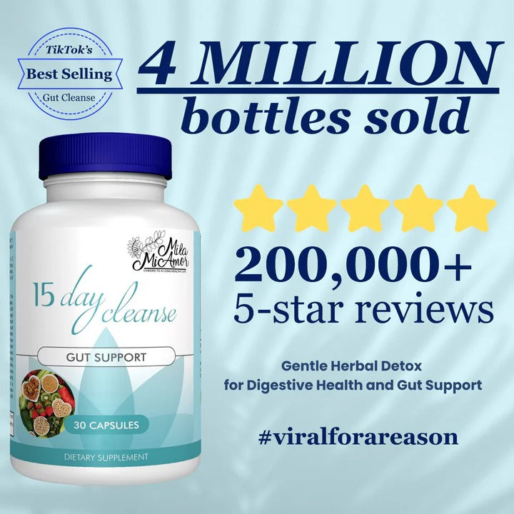 Mila Miamor 15 Day Cleanse Gut Support 2 Pack - Gut and Colon Support - Advanced Gut Cleanse Detox for Women & Men with Senna, Cascara Sagrada & Psyllium Husk - Non-GMO - Made in USA - 60 Capsules