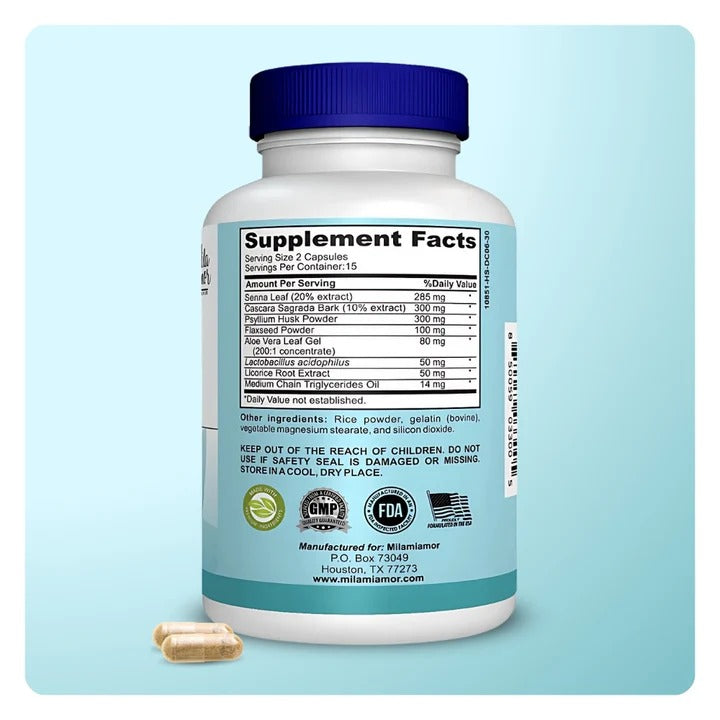 Mila Miamor 15 Day Cleanse Gut Support 2 Pack - Gut and Colon Support - Advanced Gut Cleanse Detox for Women & Men with Senna, Cascara Sagrada & Psyllium Husk - Non-GMO - Made in USA - 60 Capsules